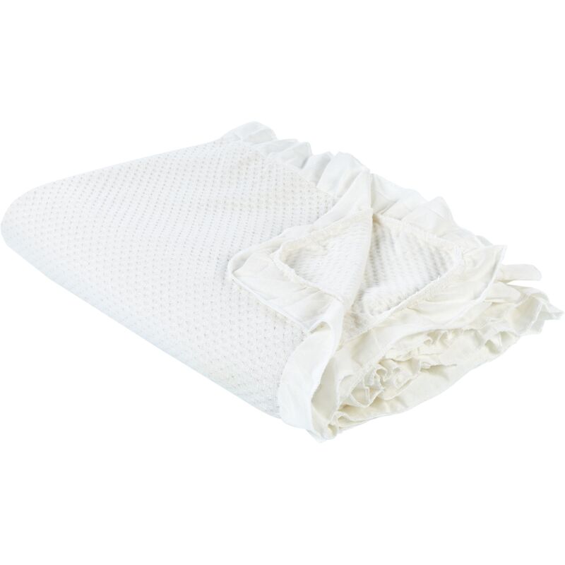 foto del prodotto beliani copriletto con balza decorativo in cotone 220 x 240 cm bianco hatton