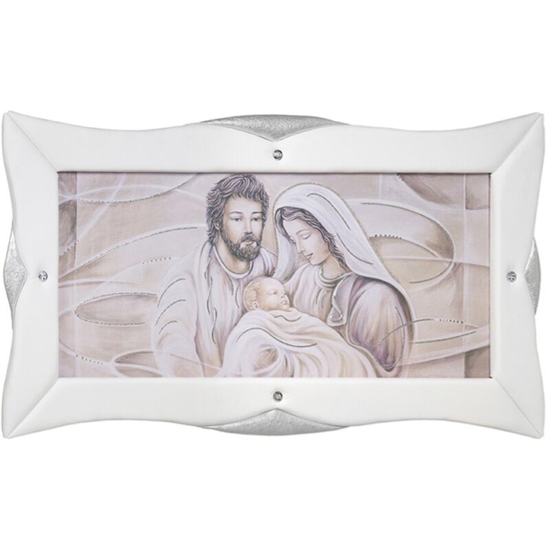 foto del prodotto quadro su tela moderno 50x120 cm con cornice in pelle bianca sacra famiglia