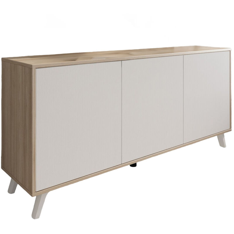 foto del prodotto credenza weddell, buffet da soggiorno, madia da salotto, dispensa da cucina, 154x40h72 cm, rovere e bianco dmora