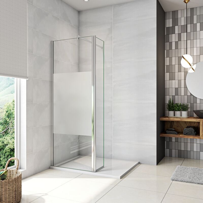 foto del prodotto aica italy 150x200cm walk in doccia due pareti 120 30 cm vetro 8 mm temperato anticalcare fascia opaca centrale anti frantumi barra