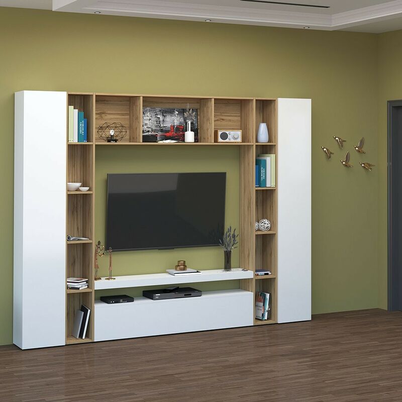 foto del prodotto parete soggiorno moderno, composizione bianco lucido da cm 270 brooklyn