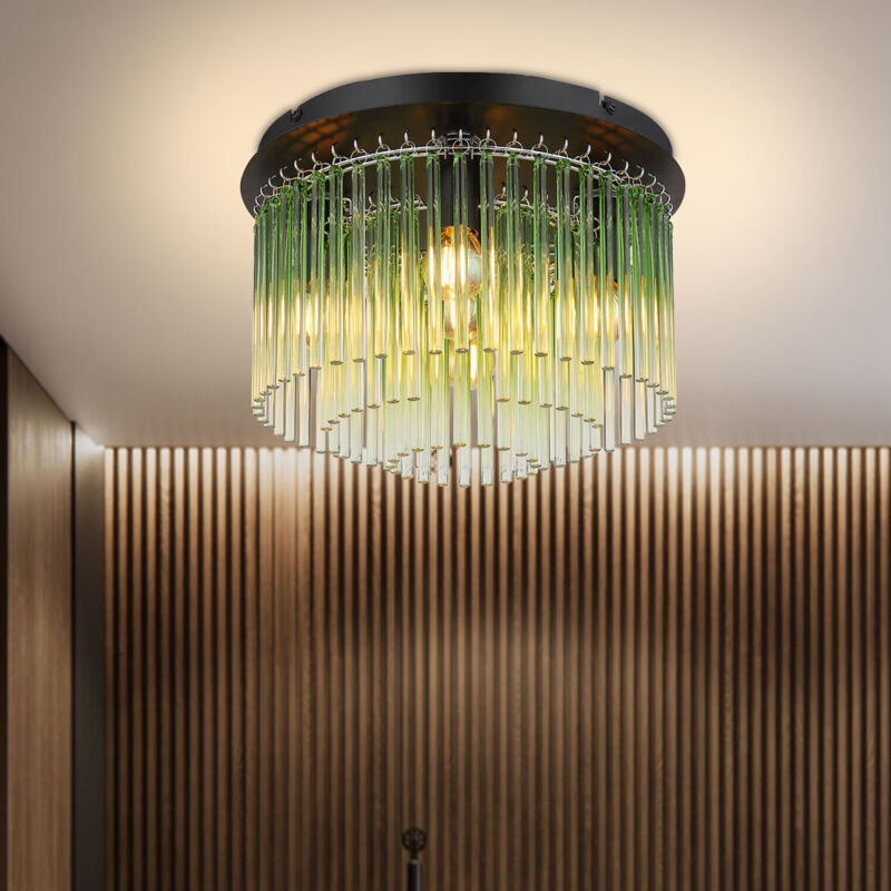 foto del prodotto plafoniera verde lampada da soffitto a 5 fiamme lampada da soggiorno aste di vetro, metallo nero, 5x e14, dxh 32x23 cm
