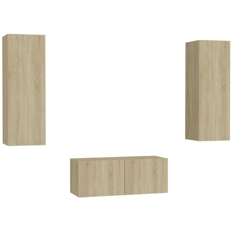 foto del prodotto set di mobili credenza, credenza, tv, televisione, soggiorno, camera da letto, soggiorno, 3 pezzi, rovere sonoma, pannelli in mdf marrone