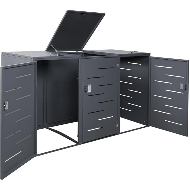 foto del prodotto pattumiera da esterno per riporre contenitori spazzatura con coperchio fino a 6 bidoni 116x212x98 cm acciaio antracite 040005618