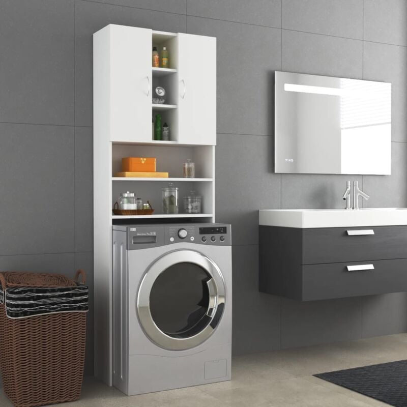 foto del prodotto armadietto da bagno mobile per lavatrice bianco 64x25,5x190 cm fw94015