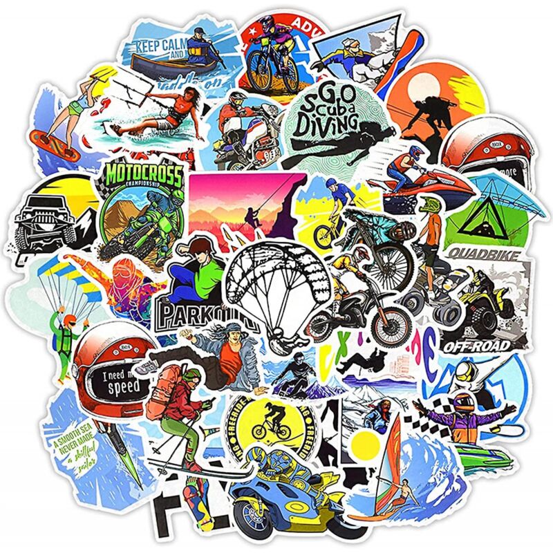 foto del prodotto bebusingoto adesivi sportivi 50 pezzi , adesivi in vinile per avventure all aria aperta, confezione di adesivi impermeabili perfetti per macbook,