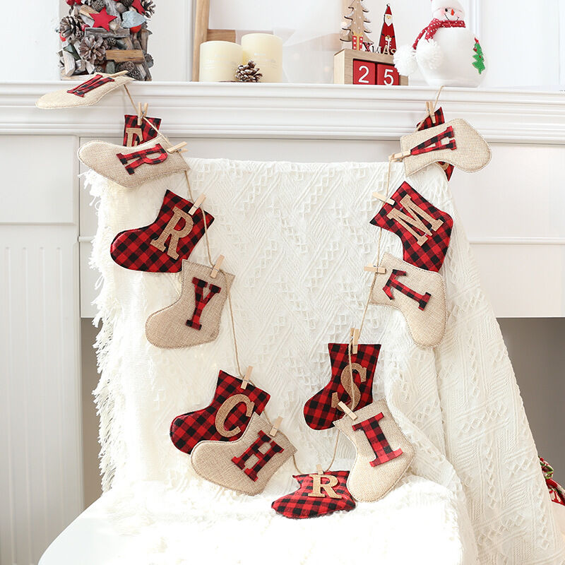 foto del prodotto banner di buon natale decorazione natalizia in juta, decorazione natalizia unica cucita a mano, decorazione per caminetto natalizio