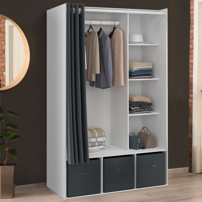 foto del prodotto juego de armario diane estantes blancos con cortina gris 106 x 50 x 172 cm