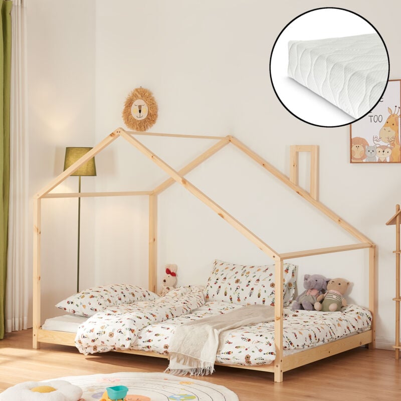 foto del prodotto letto casetta per cameretta siuntio con materasso 120 x 200 cm legno naturale en.casa 