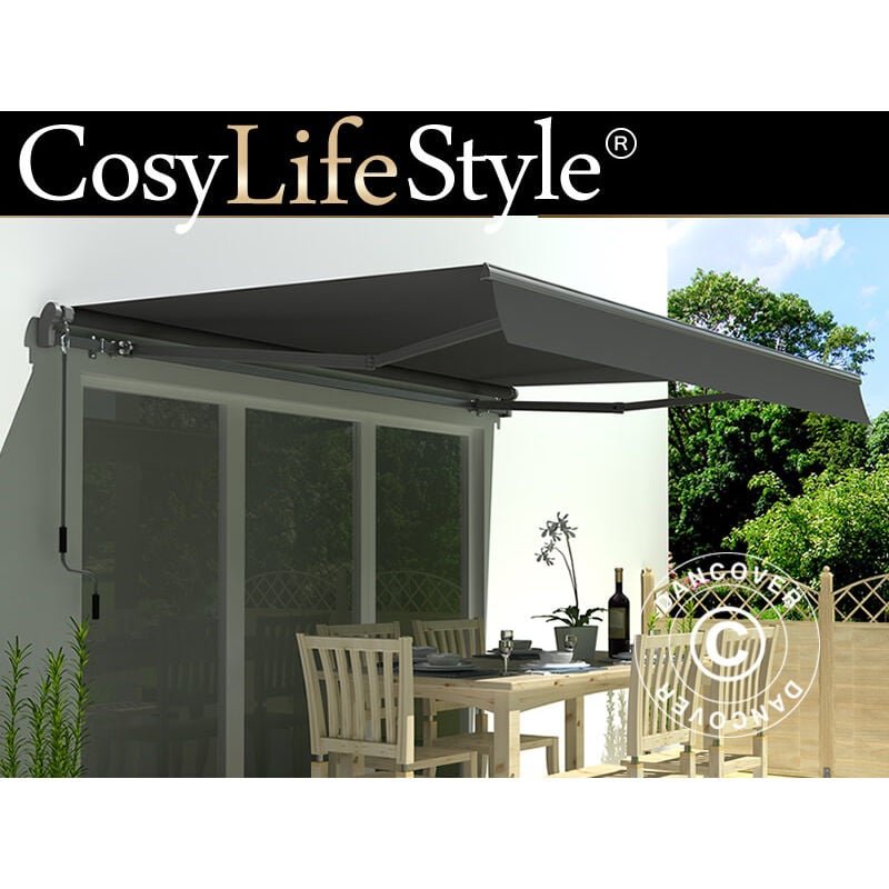foto del prodotto dancover tenda da sole con manovella, 3,95x2,5m, grigio telaio grigio