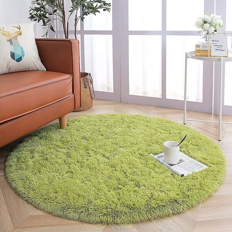 foto del prodotto tappeto rotondo soggiorno comodino tappeto peloso camera da letto tappeto di grandi dimensioni con fondo antiscivolo, verde, 100 cm rund 