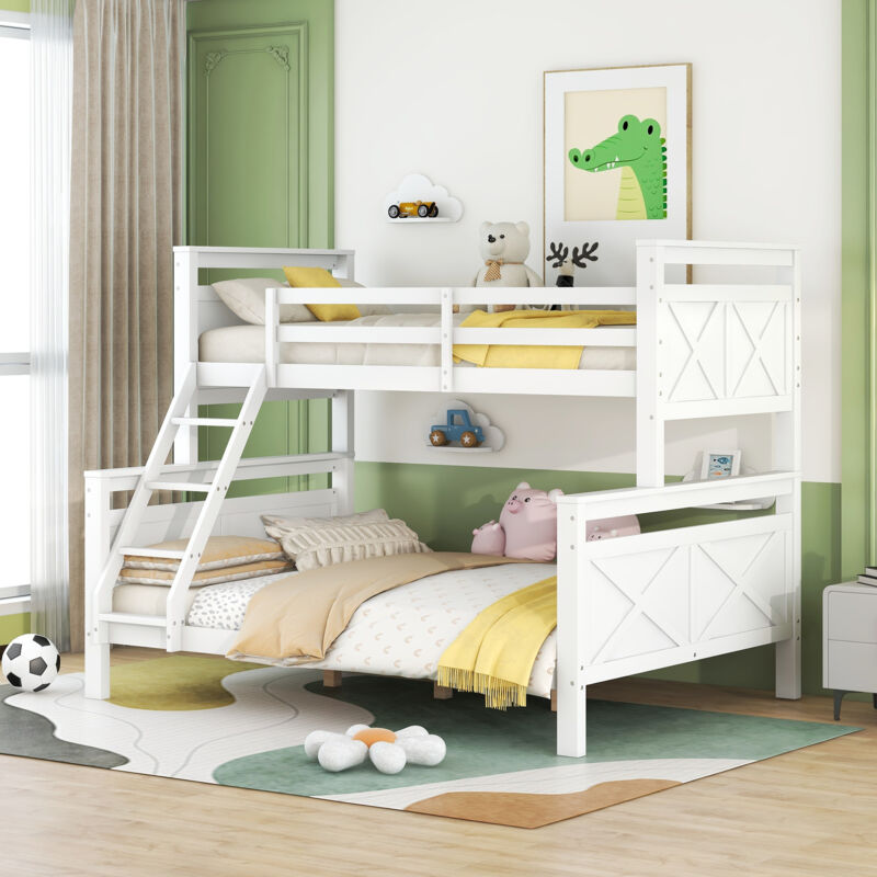 foto del prodotto struttura letto a castello 90x200cm 140x200cm letti matrimoniale adulto bambino, 2 letti separati, pino, senza materasso, bianco