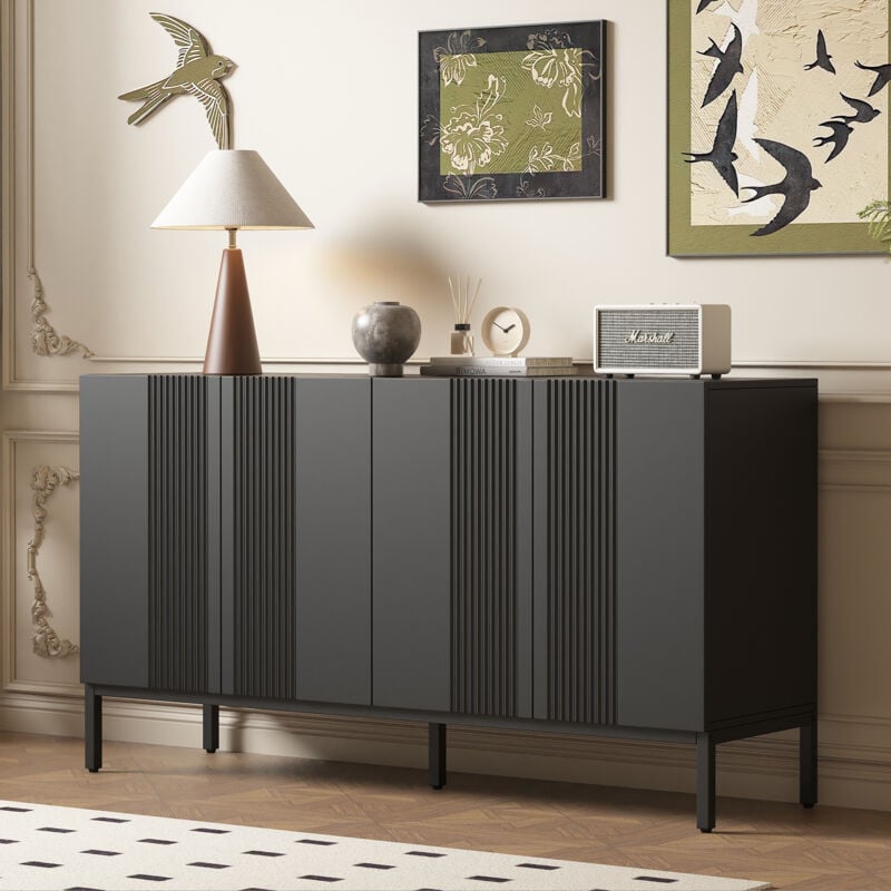 foto del prodotto credenza moderna con 4 ante senza maniglie, linea unica, per sala da pranzo, soggiorno, cucina nero 