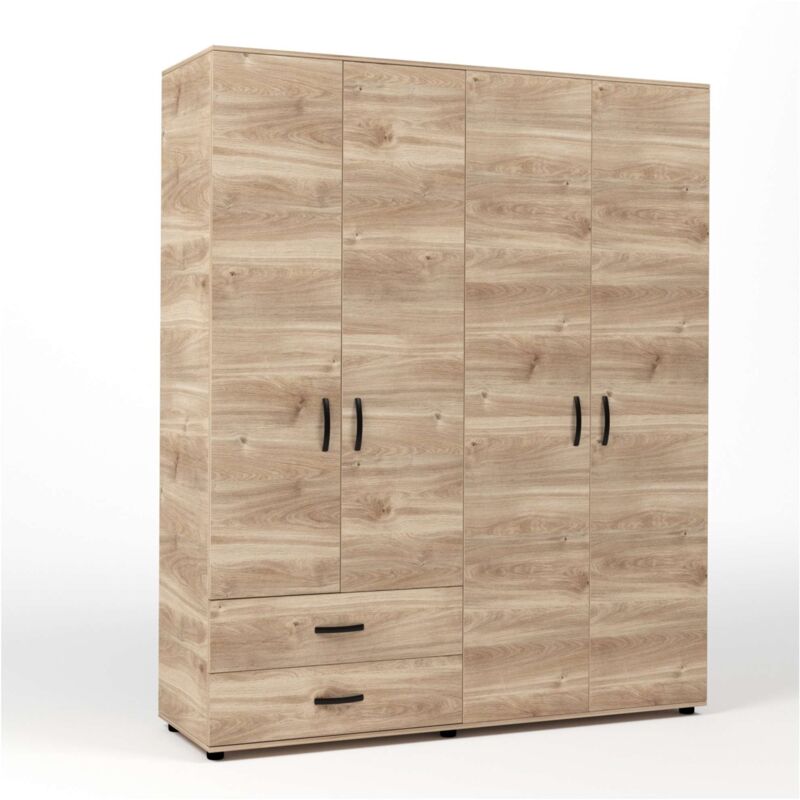 foto del prodotto kit armadio 4 ante 2 cassetti 160x52x205 cm rovere m. k358