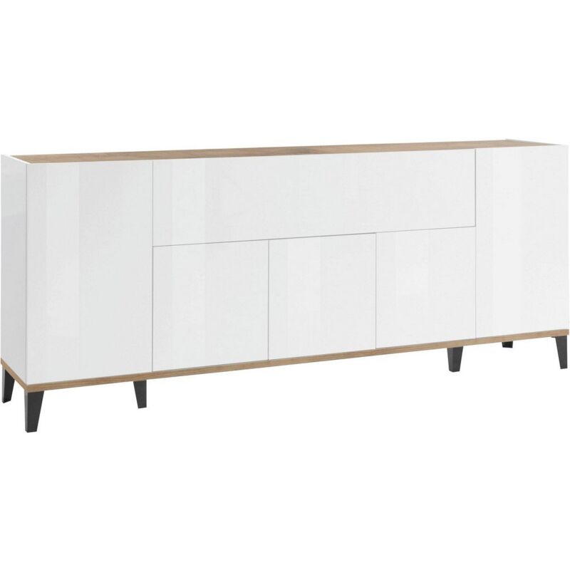 foto del prodotto madia 6 ante per soggiorno moderna 200x40x82cm artemis colore bianco laccato acero pereira
