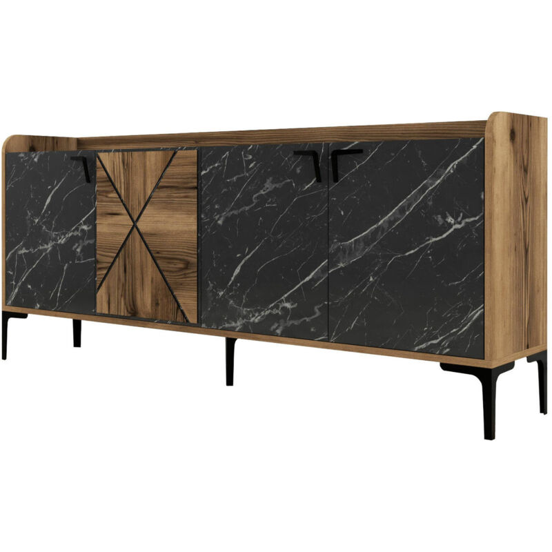 foto del prodotto credenza fay, buffet da soggiorno, madia da salotto, dispensa da cucina, 180x35 h79 cm, noce e nero dmora