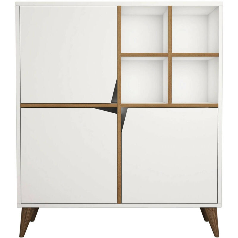 foto del prodotto credenza londra, buffet da soggiorno, madia da salotto, dispensa da cucina, 100x30 h115 cm, bianco e noce dmora