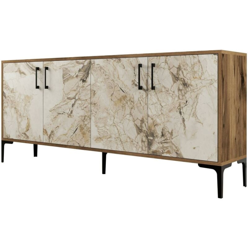 foto del prodotto dmora credenza agape, buffet da soggiorno, madia da salotto, dispensa da cucina, 180x35h78 cm, noce e bianco marmo