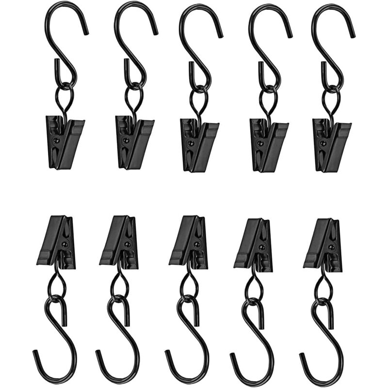 foto del prodotto bebusingoto 10 anelli per tende con clip e ganci, clip per tende, foto, tenda da doccia, decorazione per la casa nero
