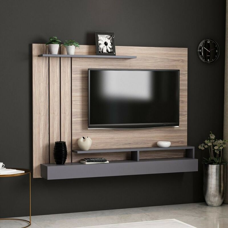 foto del prodotto toscohome parete attrezzata porta tv colore noce e antracite 157cm lawrance