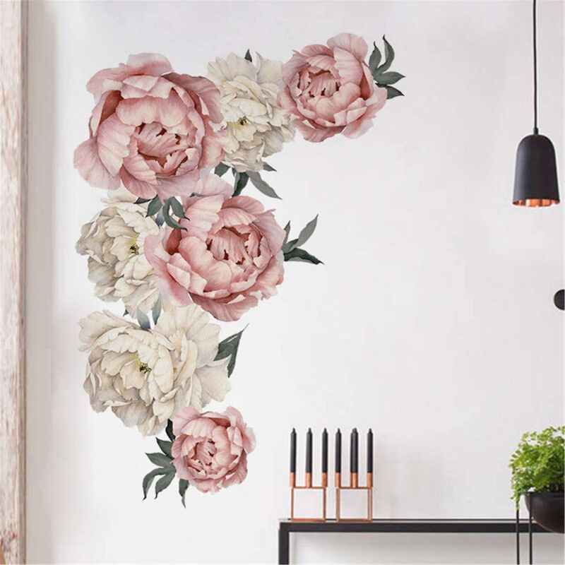foto del prodotto bebusingoto adesivo da parete con fiori di peonia, grande adesivo da parete romantico per san valentino, ideale per sfondo divano, soggiorno,