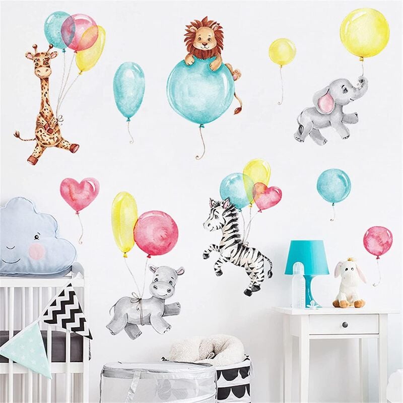 foto del prodotto bebusingoto palloncini da parete con simpatici animali dei cartoni animati per bambini, decorazioni murali rimovibili con acquerello, decorazioni