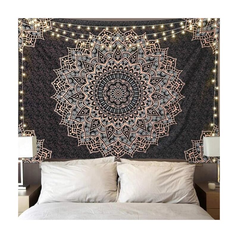 foto del prodotto bebusingoto arazzo da parete con mandala nero, psichedelico, estetica indiana, hippie, boh mien, decorazione da parete per la casa, per camera da