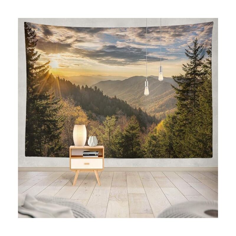 foto del prodotto bebusingoto arazzo autunnale alba big mountain, tennessee, big forest national sunrise, northland wilderness park, arazzo decorativo da