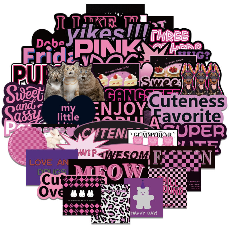 foto del prodotto bebusingoto adesivi carini ma fantastici 268 pezzi kawaii, tema nero e rosa, impermeabili adesivi per bambini, ragazze, adolescenti, laptop,