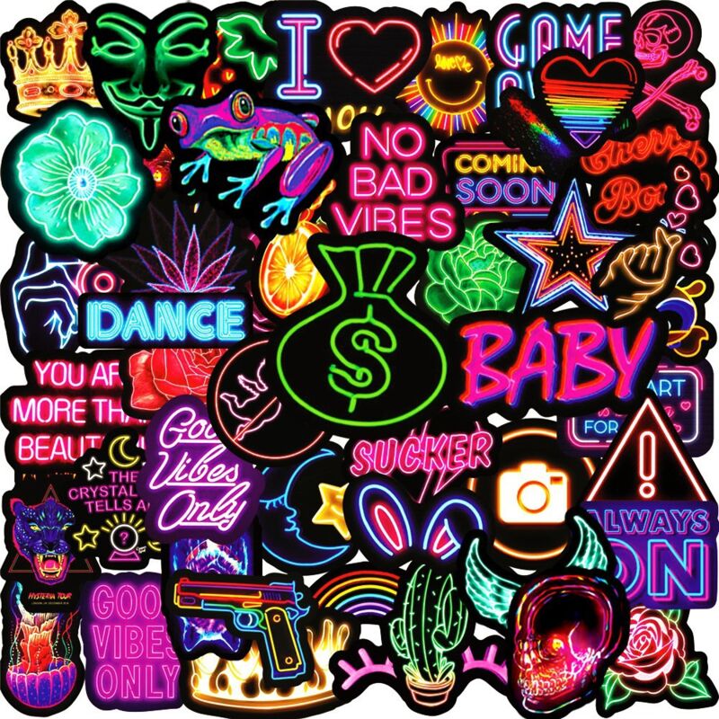 foto del prodotto bebusingoto adesivi al neon, confezione di adesivi in vinile impermeabili per paraurti, laptop, skateboard, borraccia, bagagli, telefono, adesivi