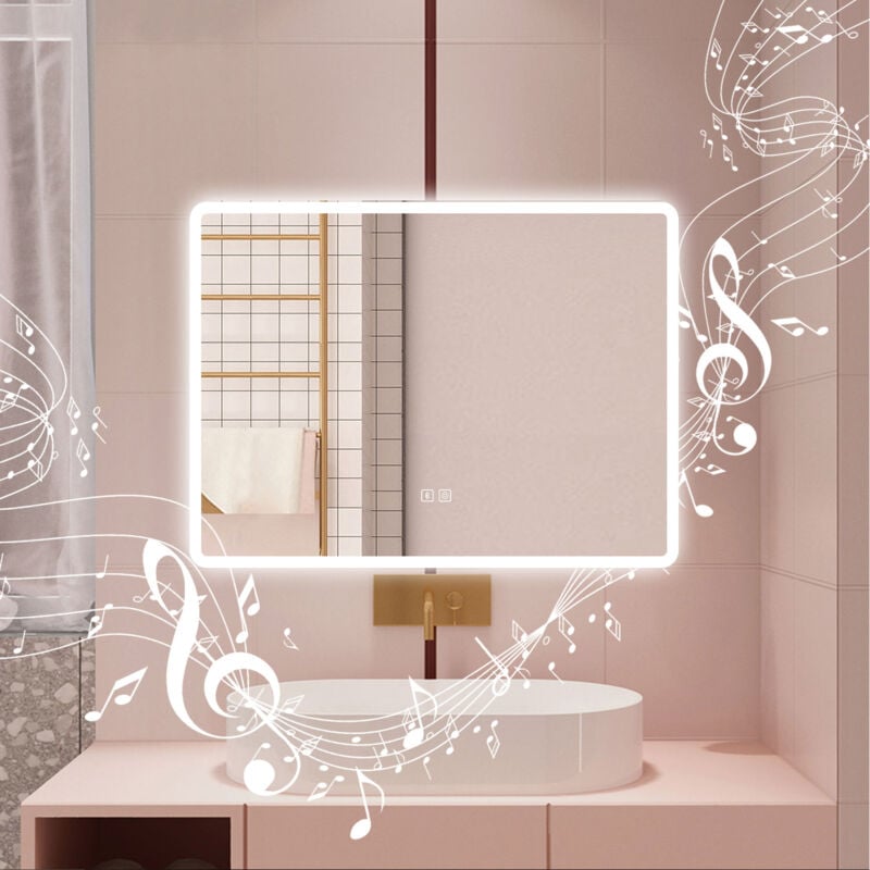 foto del prodotto aica specchio da bagno a led con bluetooth 80 x 60 cm, 3 colori di luce regolabili, tasti a sfioramento