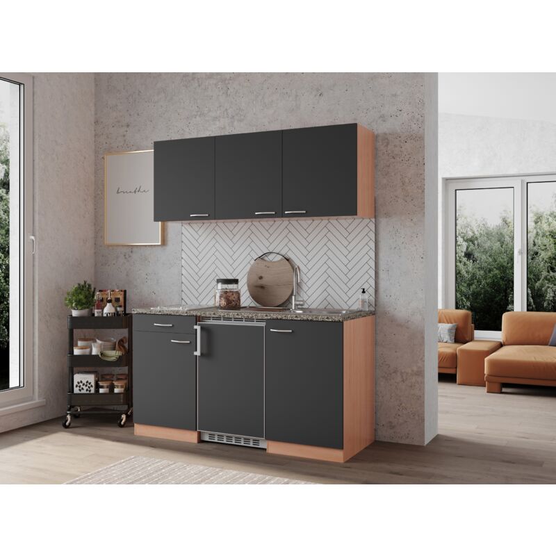 foto del prodotto cucina minicucina cucina singola blocco cucina incasso faggio grigio gerda 150 cm respecta