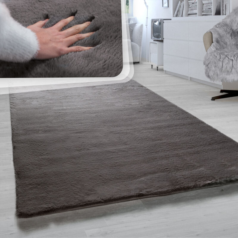 foto del prodotto paco home tappeto salotto pelo lungo morbida imitazione finta pelliccia coniglio antracite 60x90 cm