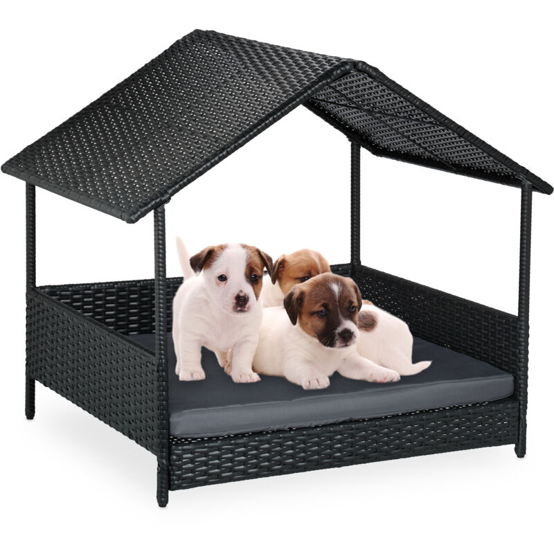 foto del prodotto lettino per cani con tetto parasole, cuccia per animali, letto rialzato da esterni, 81x90x68 cm, antracite relaxdays