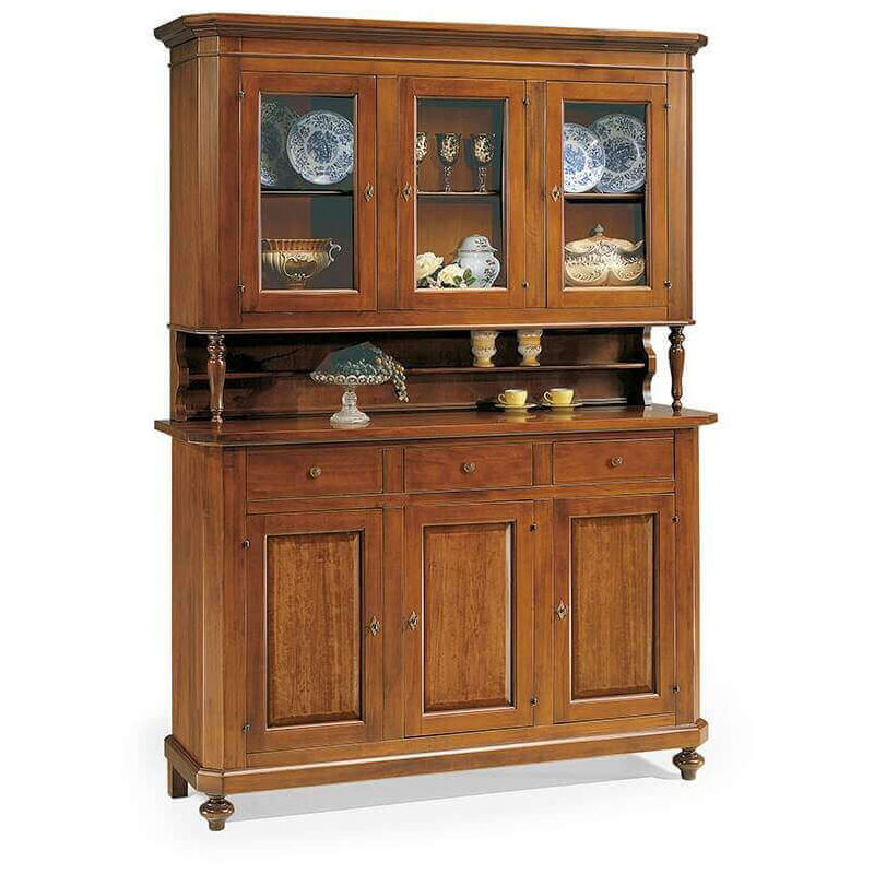 foto del prodotto milani home chelsey credenza con vetrina in legno massello cm 150 x 43 x 218 h