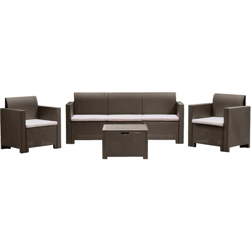 foto del prodotto set salotto da esterno admiral, salottino outdoor, set da balcone o giardino, composizione soggiorno per esterni, made in italy, tortora dmora