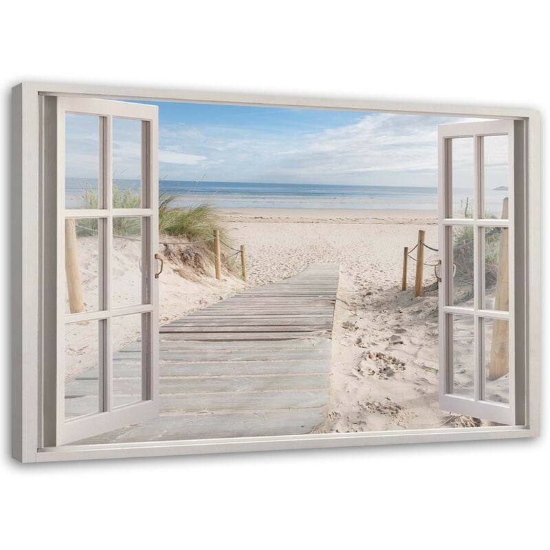 foto del prodotto gbshop quadro su tela, finestra vista spiaggia mare 120x80