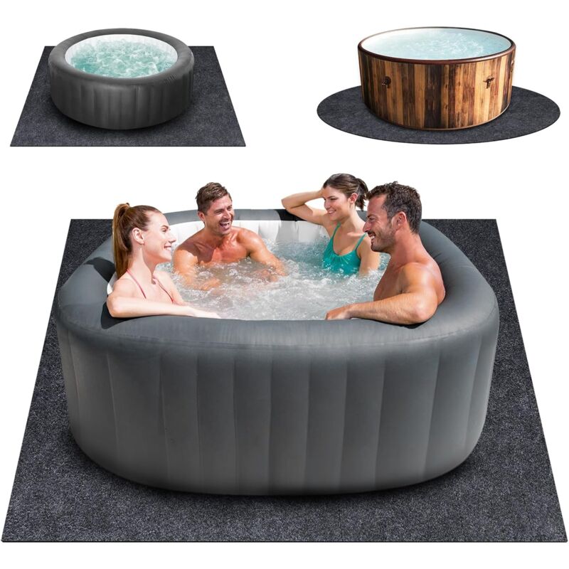 foto del prodotto tappetino per piscina, tappetino per piscina fuori terra, tappetino rotondo per piscina a strisce perforato, diametro 5,5 m
