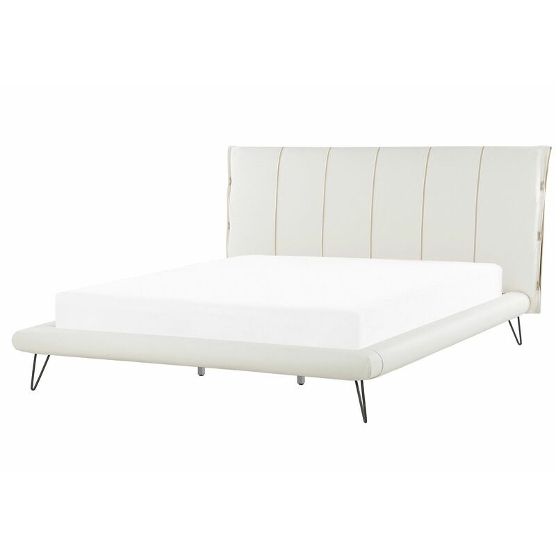 foto del prodotto elegante letto in similpelle bianca con testiera decorativa 160 x 200 cm betin