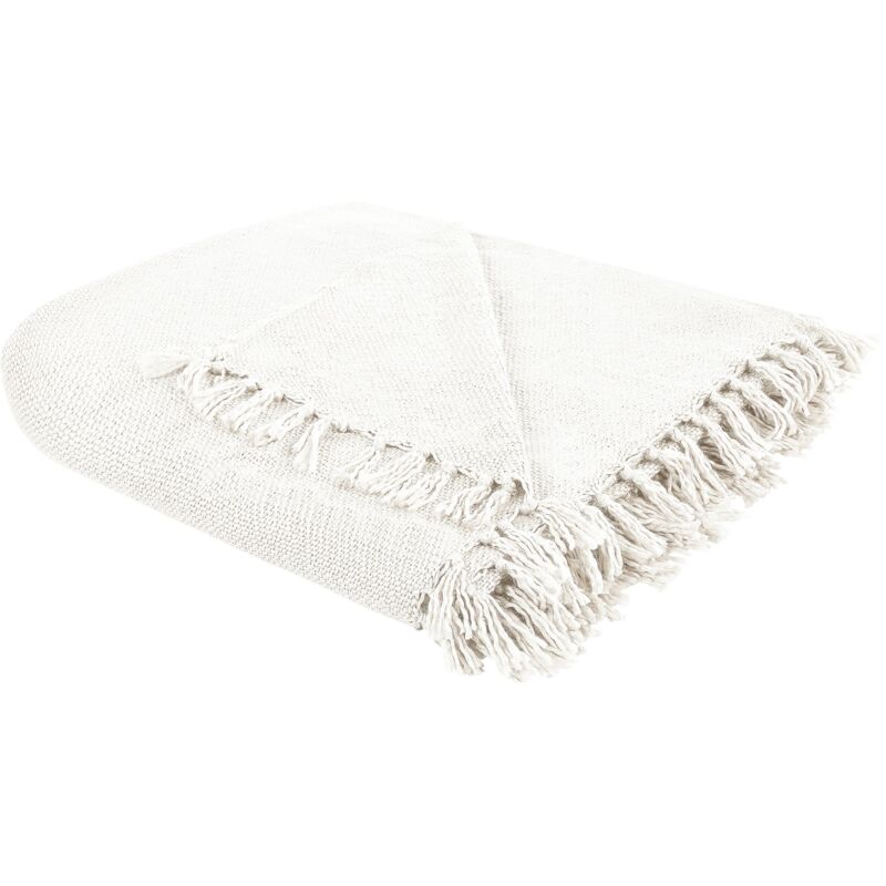 foto del prodotto beliani coperta tessuta a mano con frange 200 x 220 cm bianco crema chaohani