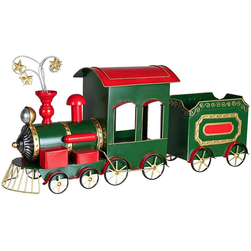foto del prodotto bizzotto trenino vintage verde con vagone in latta decorazione natalizia 86 cm