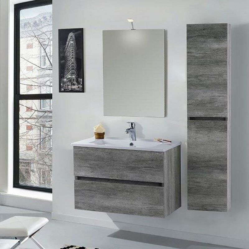 foto del prodotto mazzoni mobile da bagno sospeso 90cm colonna p18cm maiorca light grigio cemento