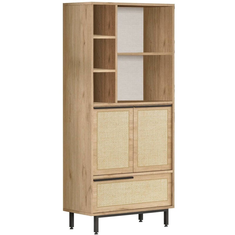 foto del prodotto credenza alderamin, buffet da soggiorno, madia da salotto, dispensa da cucina, 75x36 h162 cm, noce e quercia dmora