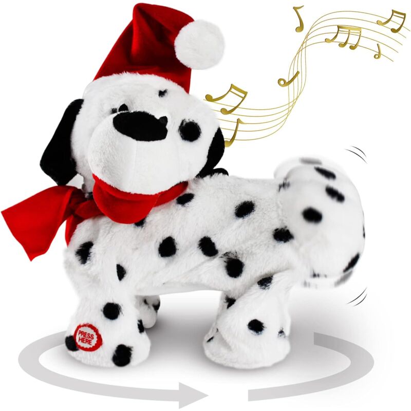 foto del prodotto aiperq ymyny giocattolo per cani danzanti decorazione natalizia animata che canta e balla con cucciolo di peluche vestito da babbo natale,