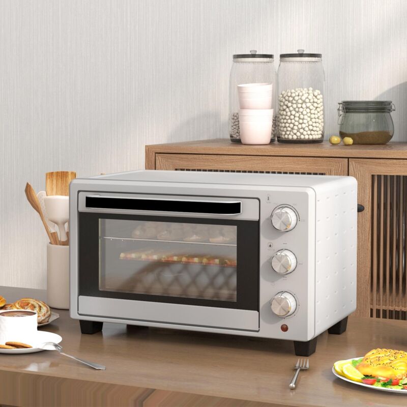 immagine 0 del prodotto mini forno elettrico 21l, 100 c 230 c, timer 1 ora, con 3 modalit di cottura, grill, teglia, acciaio inox, 46 l x 38,5 p x 29 a cm, argento