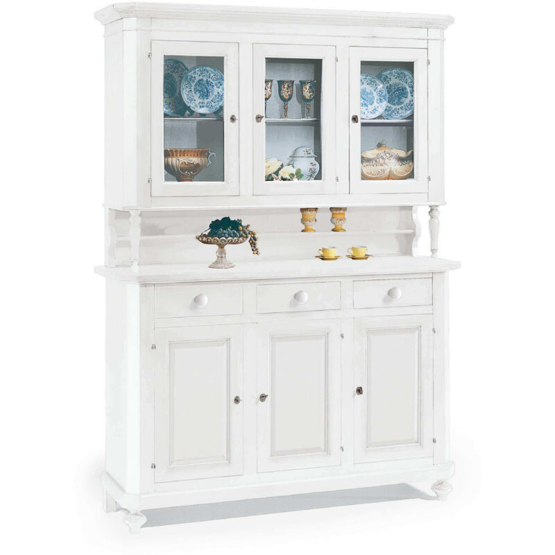 foto del prodotto milani home chelsey credenza con vetrina in legno massello cm 150 x 43 x 218 h