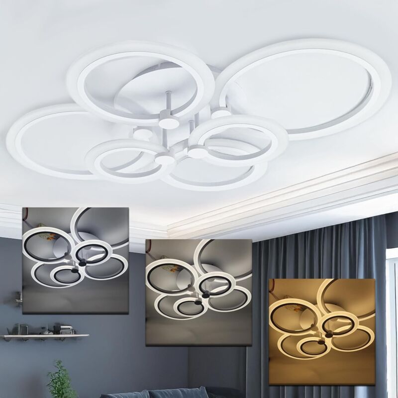 foto del prodotto maka lampadario led 6 cerchi, 51w 2550lm, plafoniera dimmerabile per soggiorno, camera da letto, cucina, luce calda naturale fredda