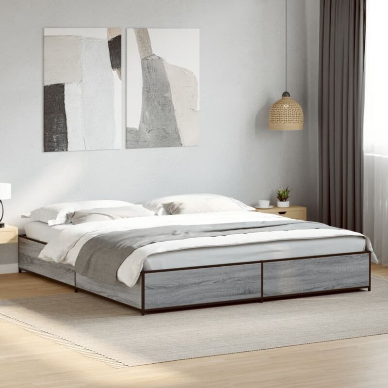 foto del prodotto vidaxl giroletto grigio sonoma 200x200 cm in legno multistrato metallo