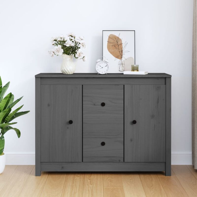 foto del prodotto vidaxl credenza grigia 100x35x74 cm in legno massello di pino