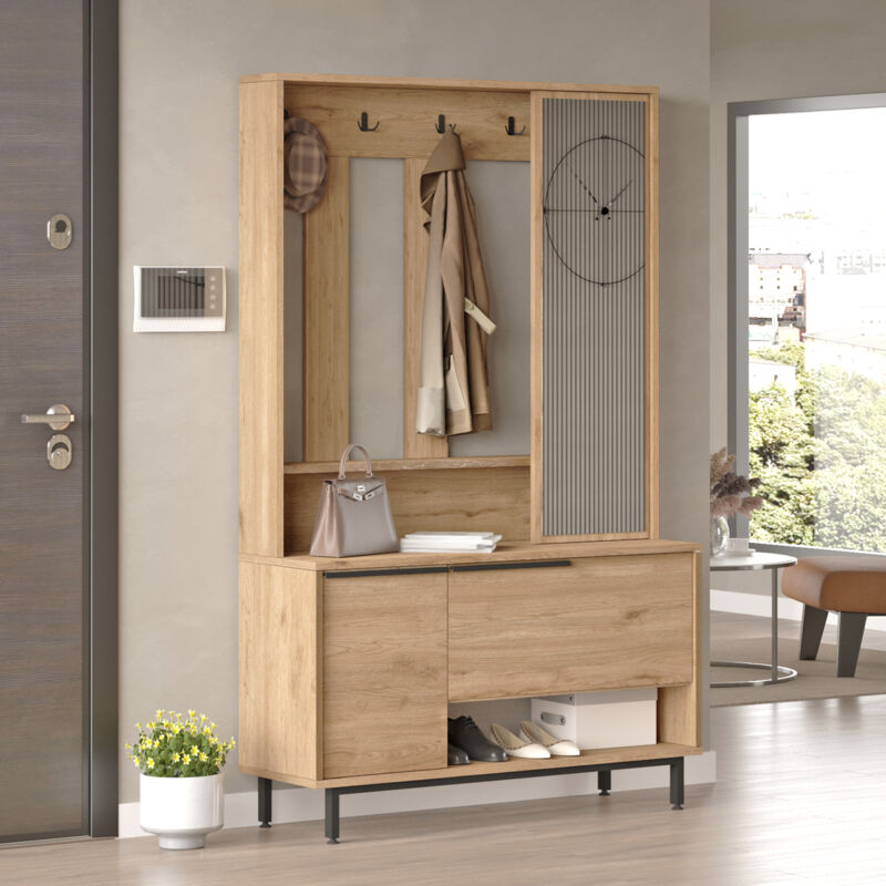foto del prodotto mobile da ingresso vesanto guardaroba semiaperto effetto rovere en.casa 